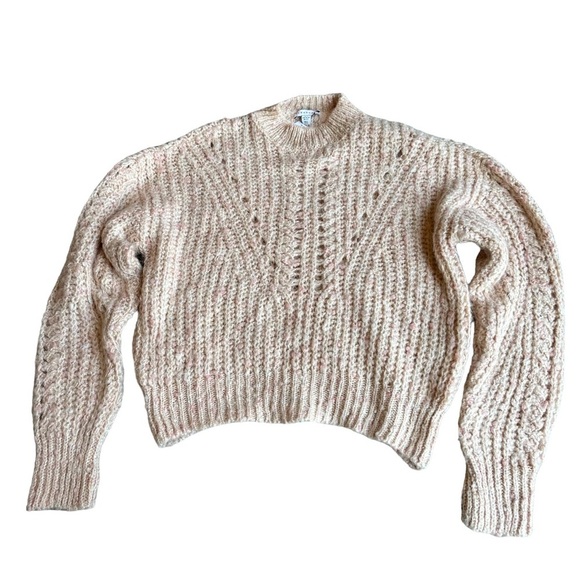 NWT Women's Topshop Textured Pointelle Mock Neck Sweater, Size S Pink - Picture 5 of 8